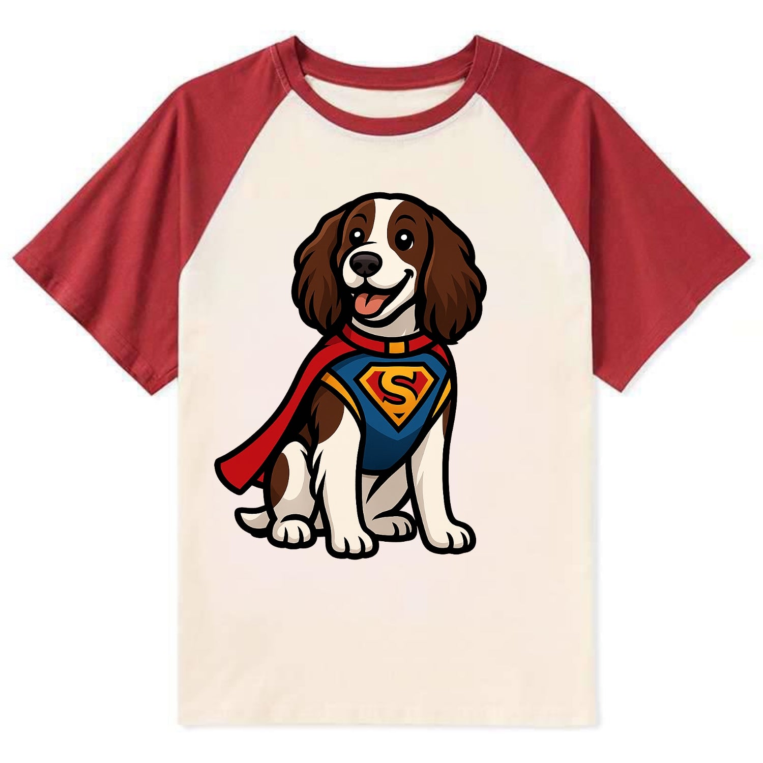 Springer Spaniel Friendly Hero  - Contra Contrast Raglan T-shirt - Red