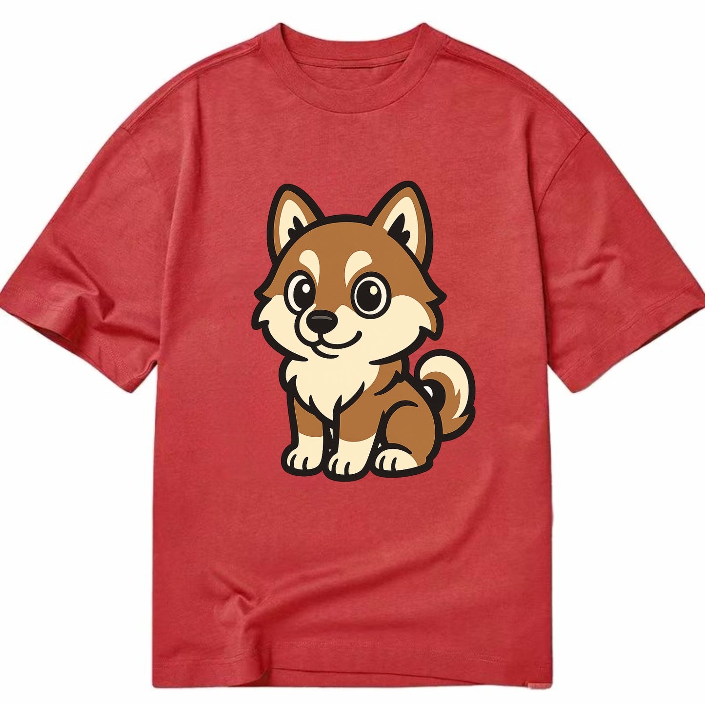 Pomsky - Pomeranian-Husky mix sitting pose - Classic T-shirt - Red