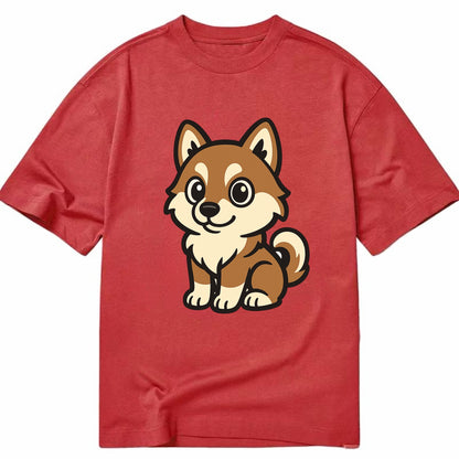 Pomsky - Pomeranian-Husky mix sitting pose - Classic T-shirt - Red