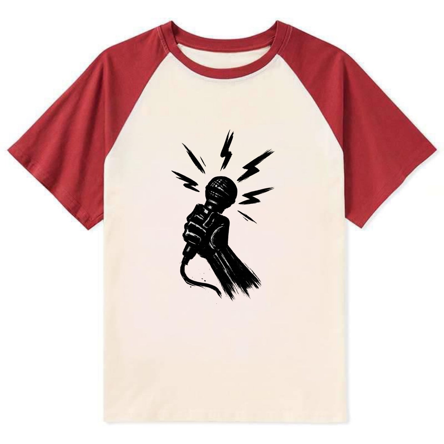 Microphone with sound waves - freedom of speech ink art - Contrast Raglan T-shirt - Red