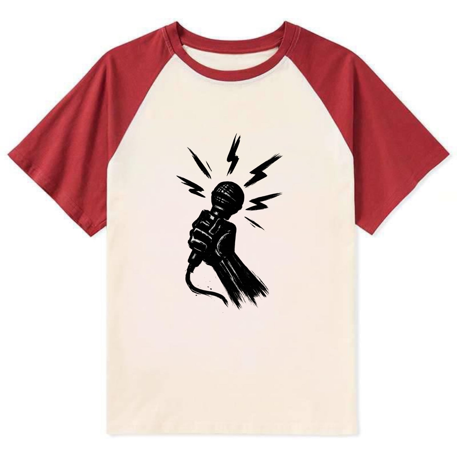 Microphone with sound waves - freedom of speech ink art - Contrast Raglan T-shirt - Red