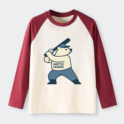 Polar Bear Baseball MVP - Raglan Long Sleeve T-Shirt - Red