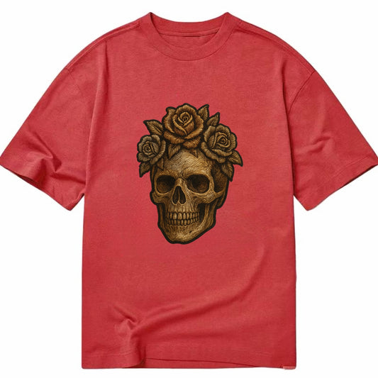 Skull and Roses  - Classic T-shirt - Red