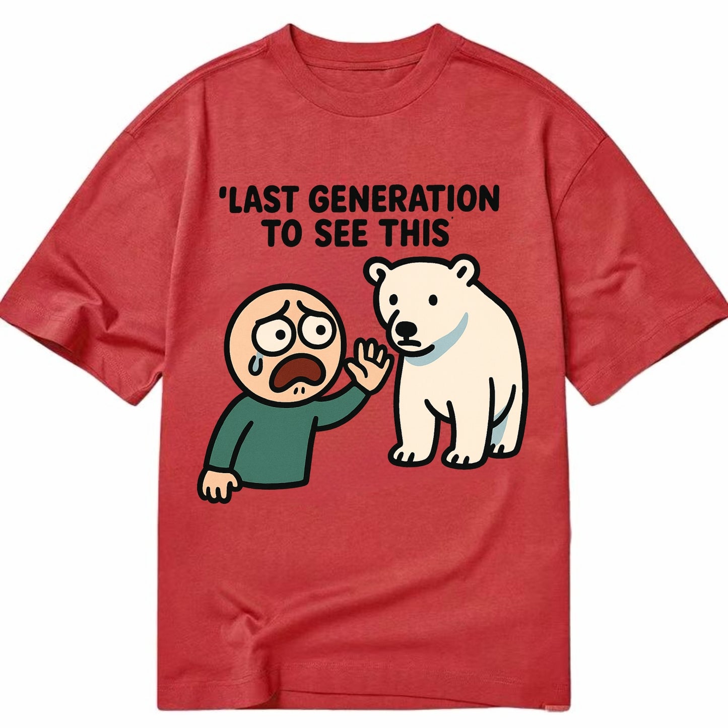 Person waving goodbye to polar bear - "Last generation to see this" - extinction - Classic T-shirt - Red