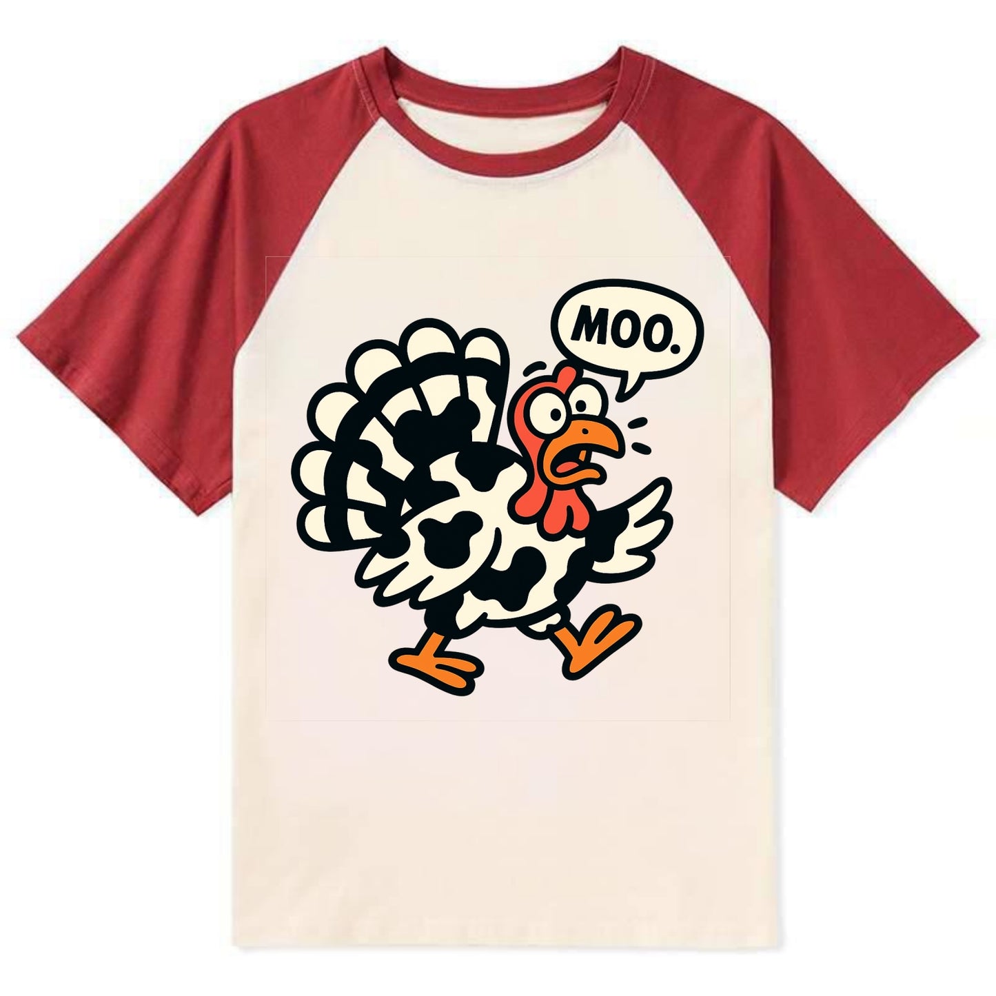 Mooing Turkey - Contrast Raglan T-shirt - Red