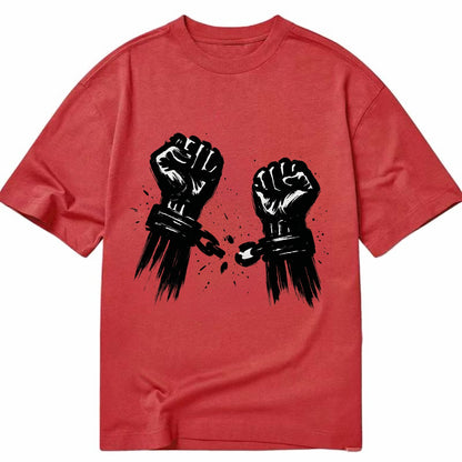 Two raised fists breaking chains - liberation and freedom ink painting - Classic T-shirt - Red