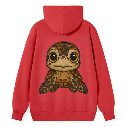 Baby Hawksbill Turtle - amber and brown shell pattern, curious golden - Classic Pullover Hoodie - Red