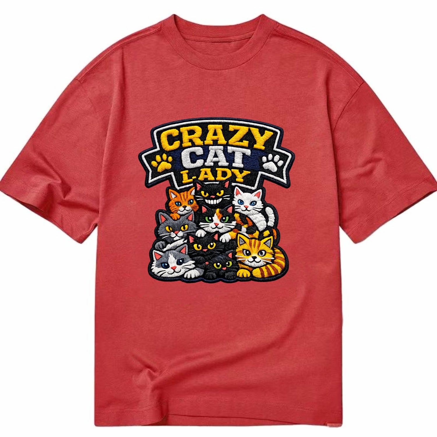 CRAZY CAT LADY - cat pile in multicolor , cat collector - Classic T-shirt - Red