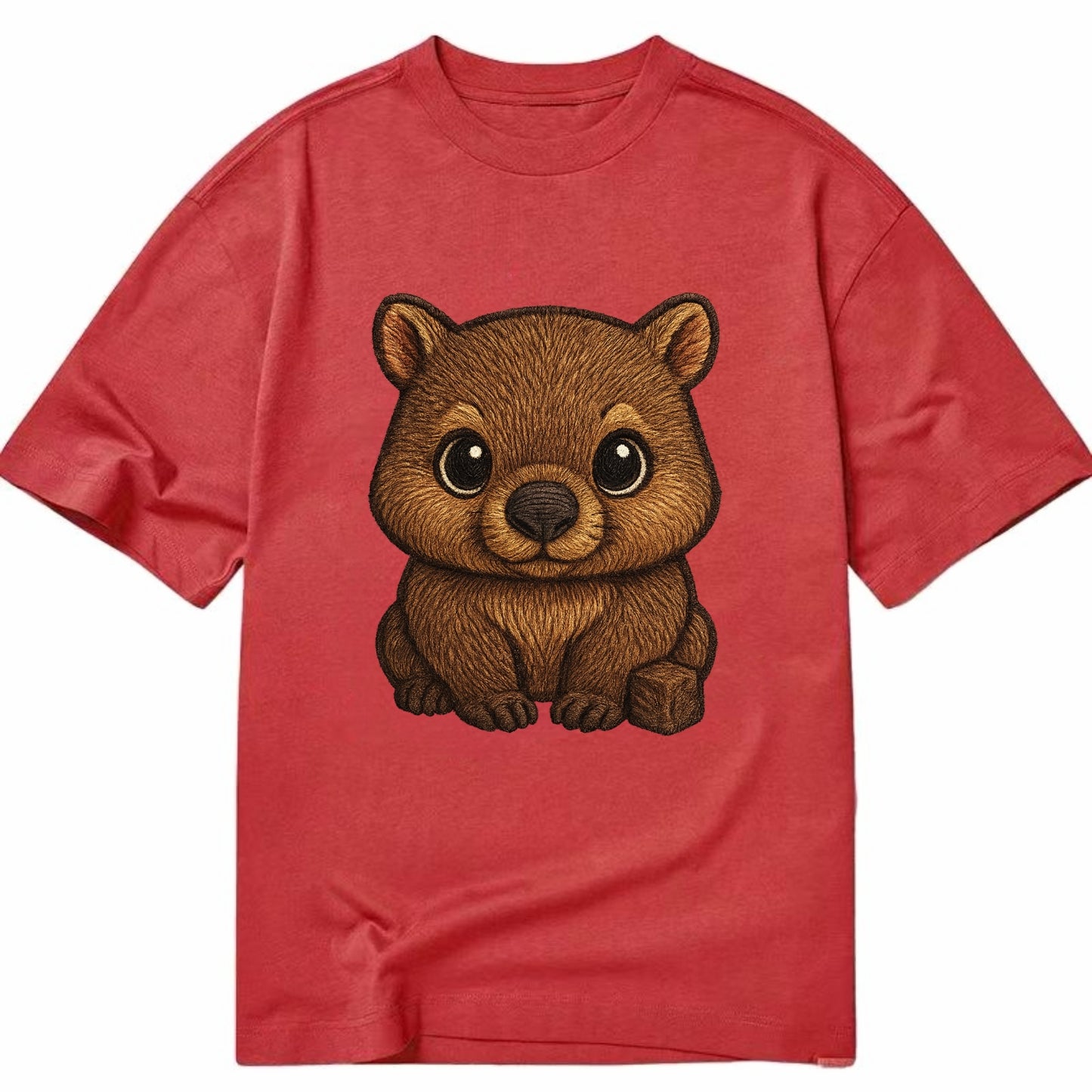 Baby Wombat - brown fur, square nose, small ears, dark eyes, front-facing, cube - Classic T-shirt - Red
