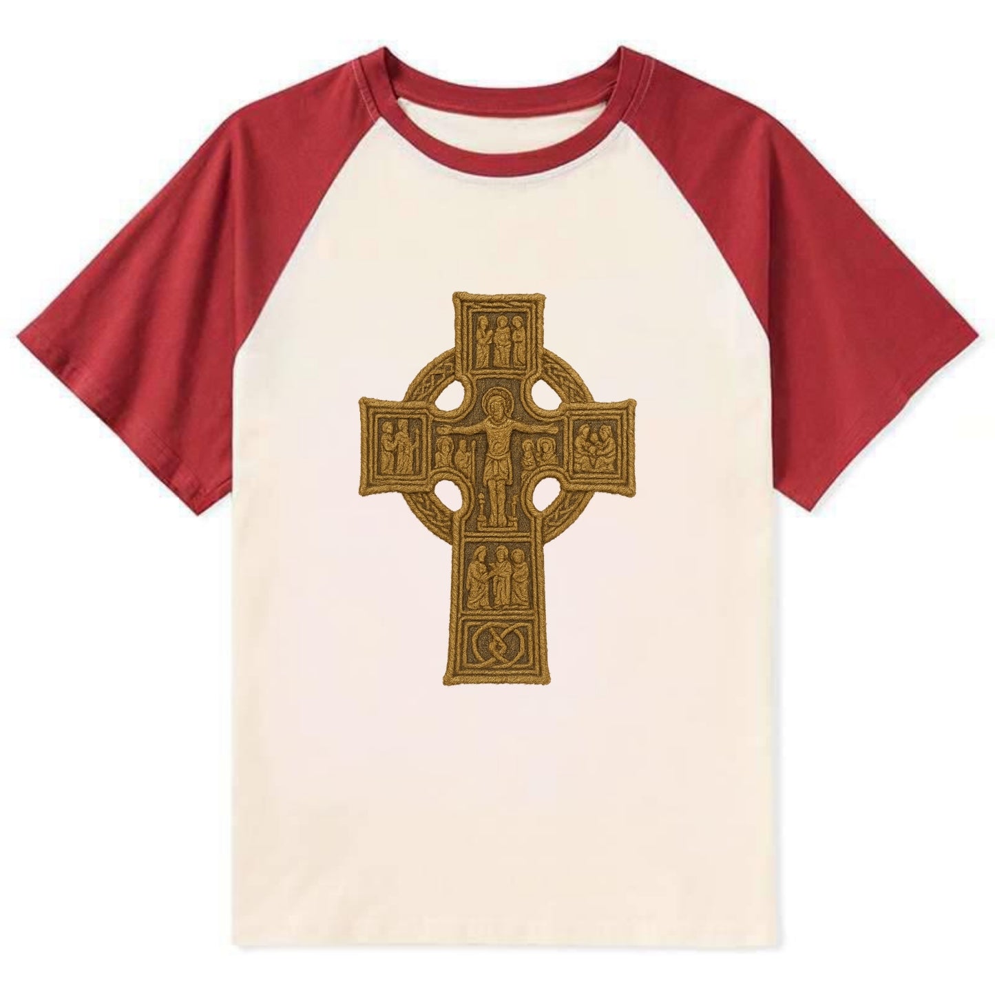 Monasterboice Cross - Contrast Raglan T-shirt - Red