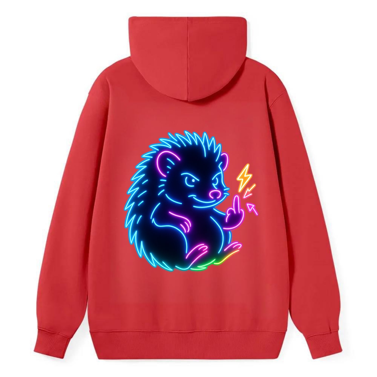 tiny hedgehog curled up slightly, one little paw raised flipping the bird - Classic Pullover Hoodie - Red
