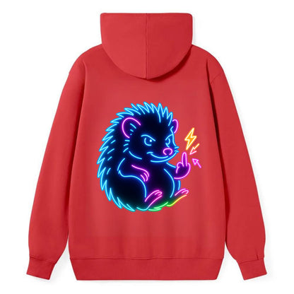 tiny hedgehog curled up slightly, one little paw raised flipping the bird - Classic Pullover Hoodie - Red