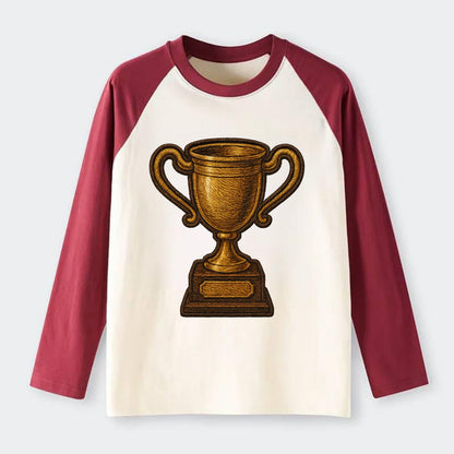 Trophy Cup  - Raglan Long Sleeve T-Shirt - Red