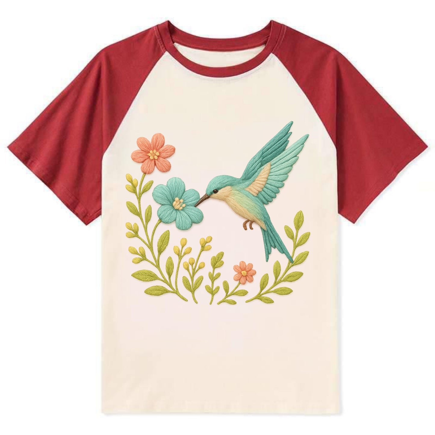 Mint Bee-Eater - Contrast Raglan T-shirt - Red