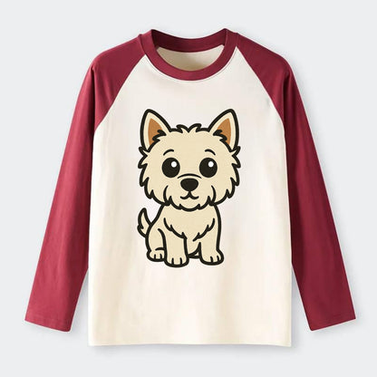 West Highland White Terrier - Alert standing pose - Raglan Long Sleeve T-Shirt - Red