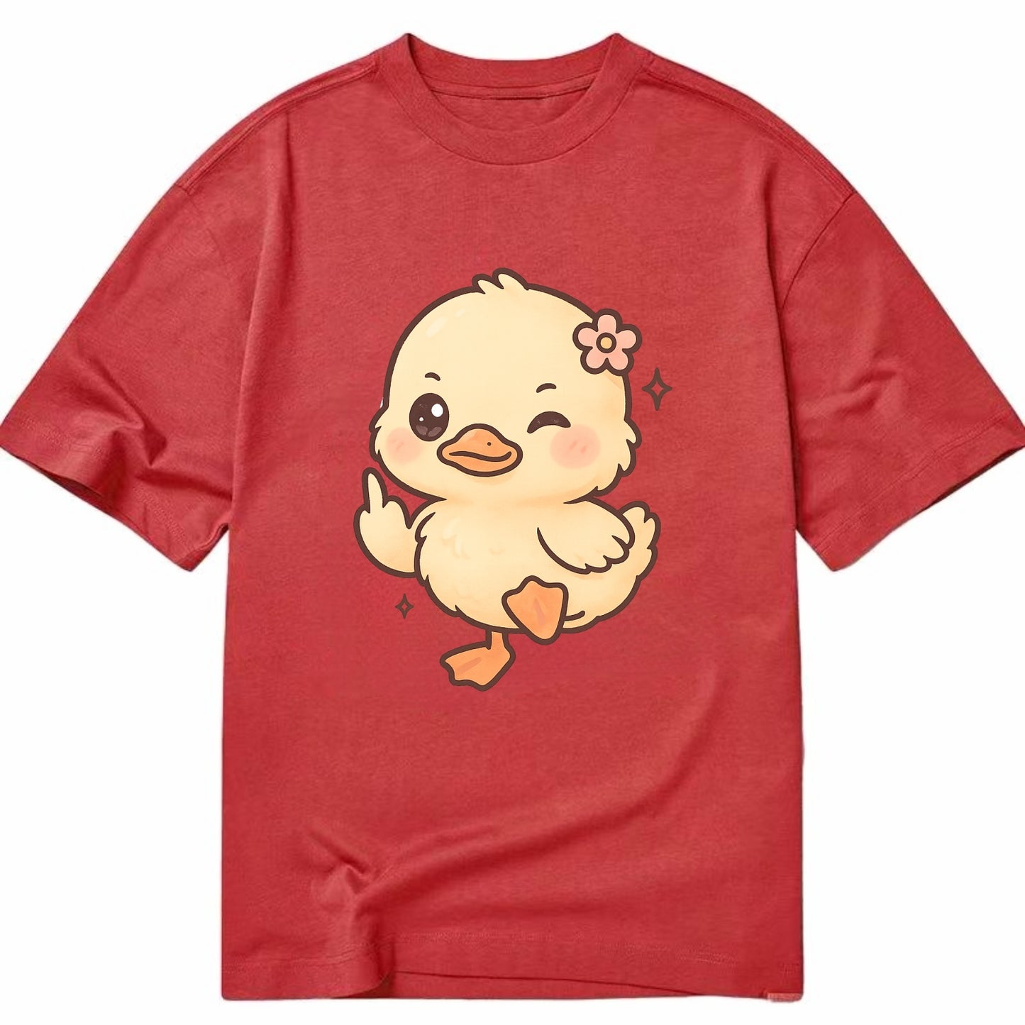 fluffy baby duck with small flower, one webbed foot raised sassily - Classic T-shirt - Red