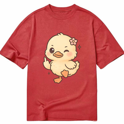 fluffy baby duck with small flower, one webbed foot raised sassily - Classic T-shirt - Red