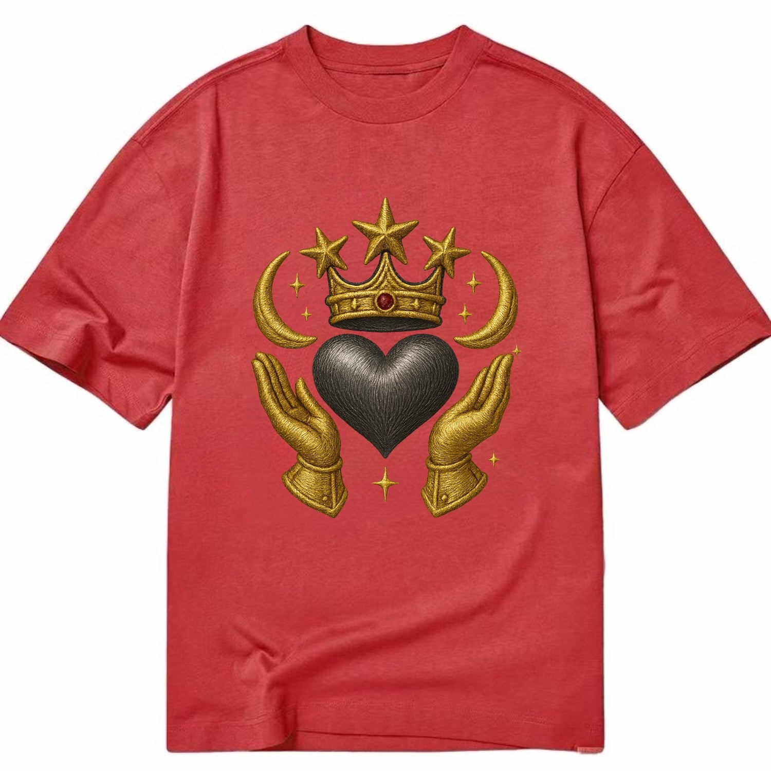 Sun goddess crown radiating golden rays over a midnight heart with henna-adorned - Classic T-shirt - Red