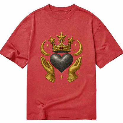 Sun goddess crown radiating golden rays over a midnight heart with henna-adorned - Classic T-shirt - Red