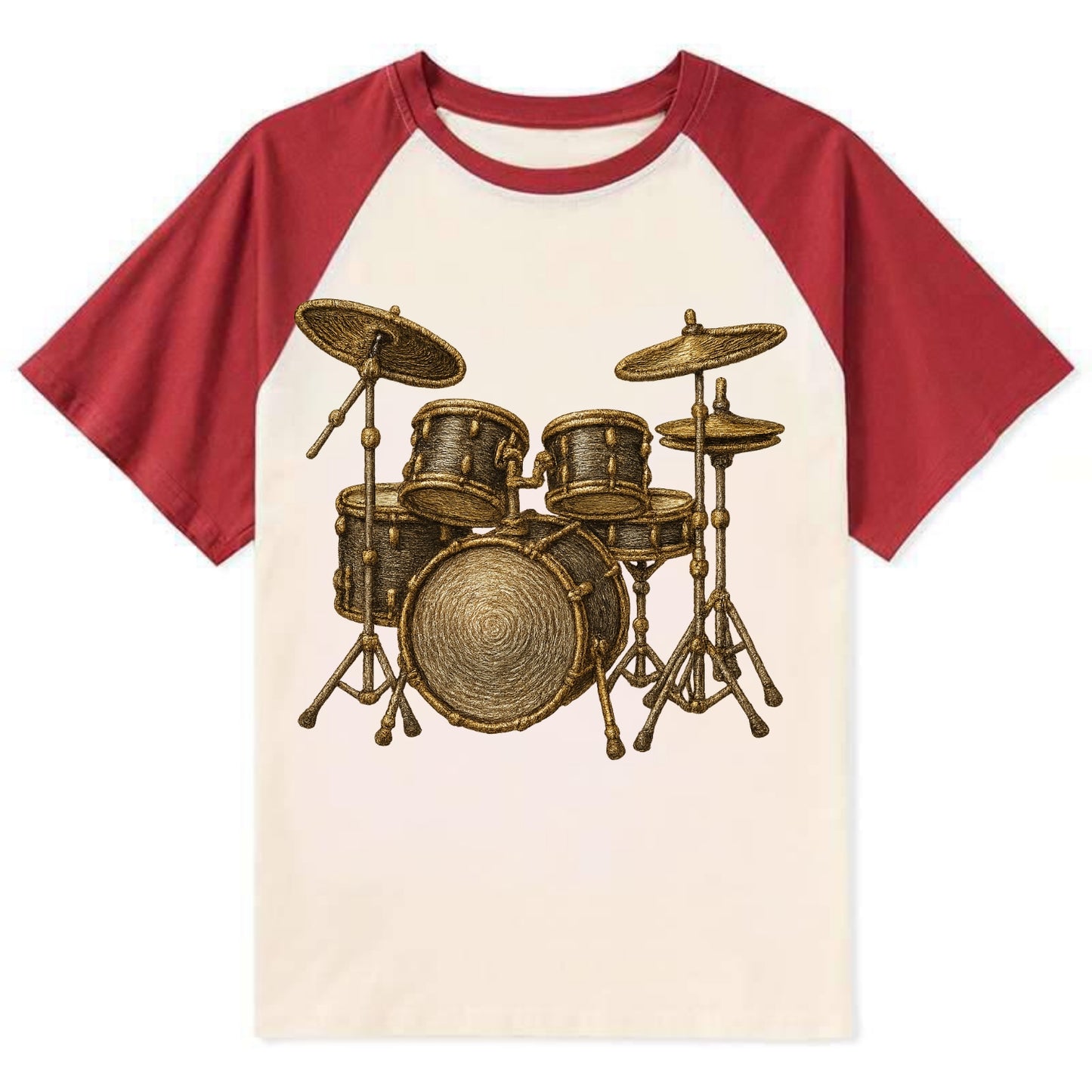 Drum Kit  - Contrast Raglan T-shirt - Red