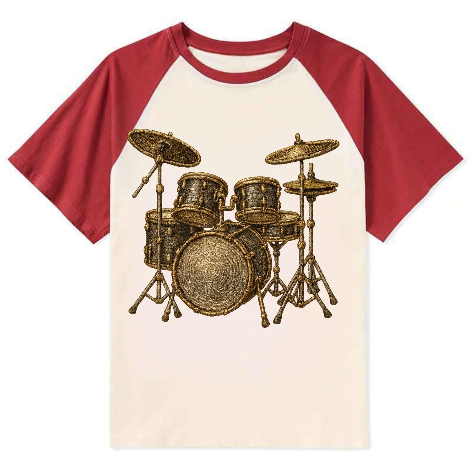 Drum Kit  - Contrast Raglan T-shirt - Red