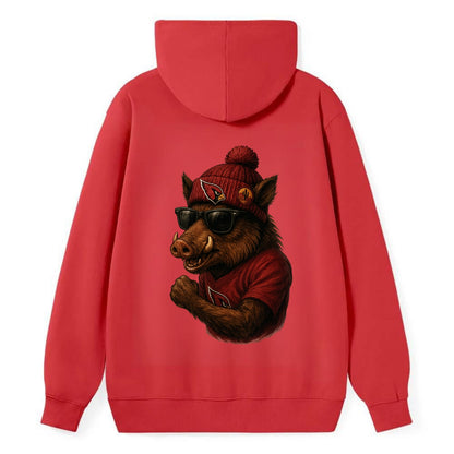 Arizona Javelina wearing Cardinals beanie with desert patch and wayfarer - Classic Pullover Hoodie - Red