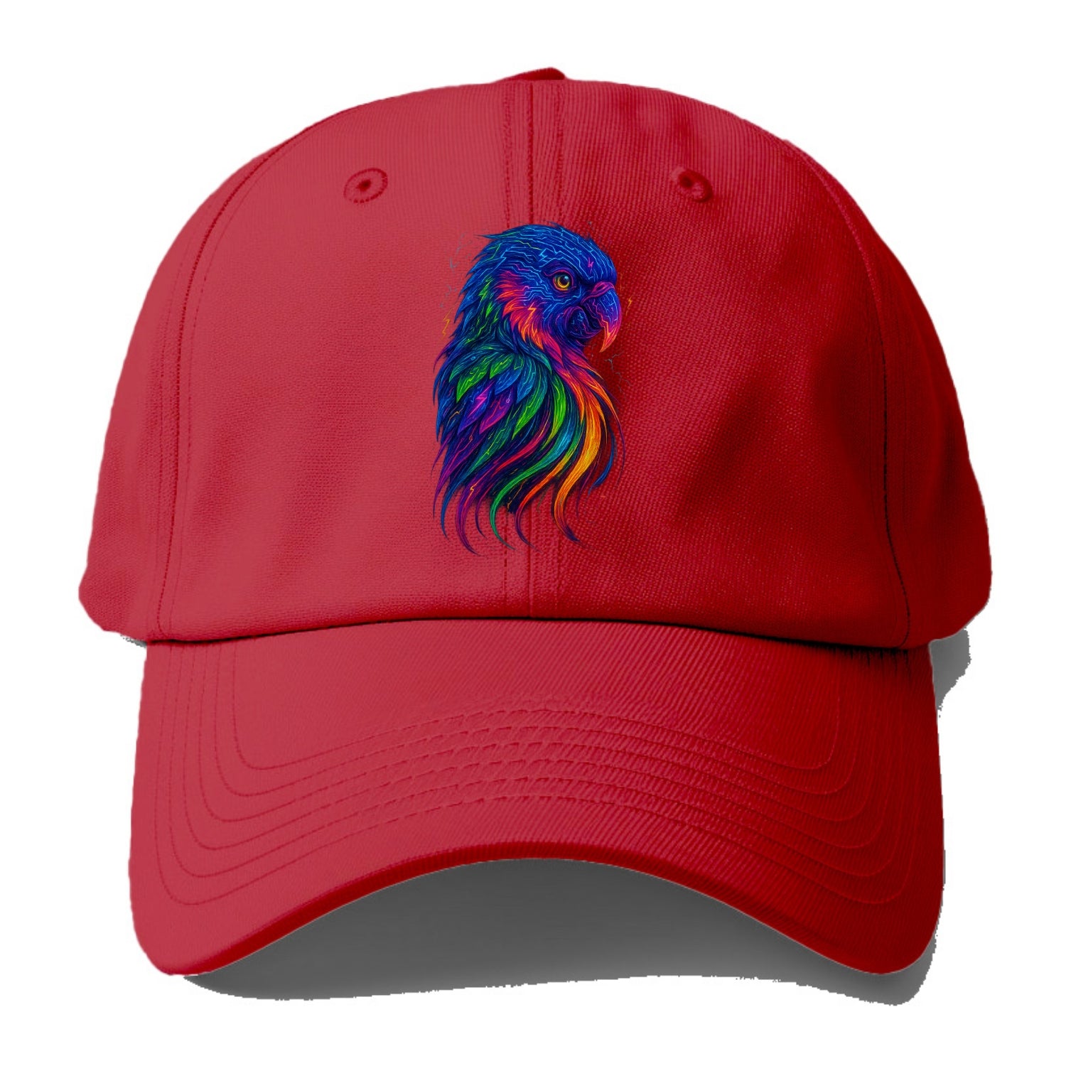 Vibrant parrot with feathers flowing into tropical rainbow streams, every color of - Baseball Cap - Red