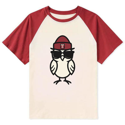 Philadelphia Owl wearing Temple beanie with T patch - Contrast Raglan T-shirt - Red