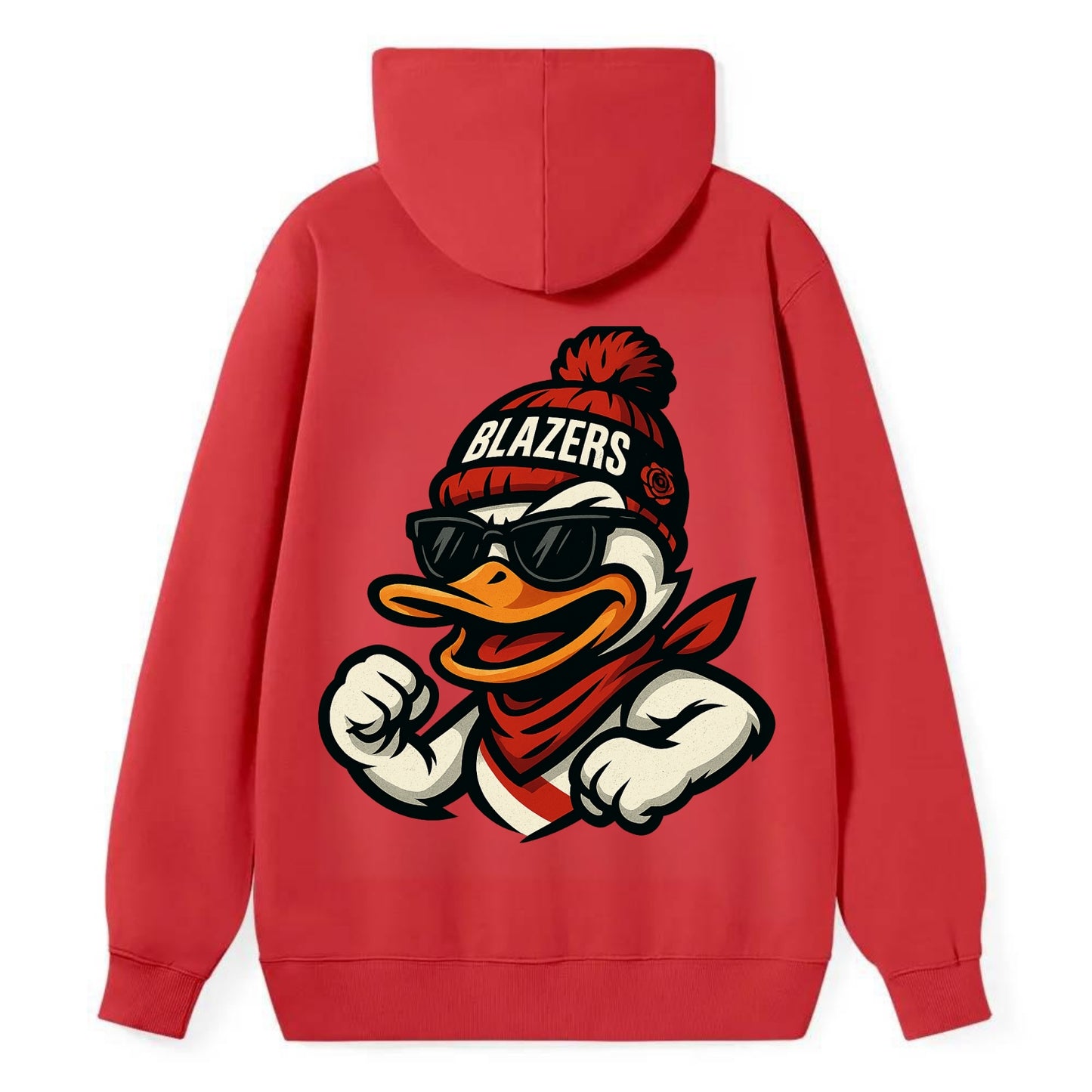Oregon Duck wearing Trail Blazers beanie with rose patch and wayfarer - Classic Pullover Hoodie - Red