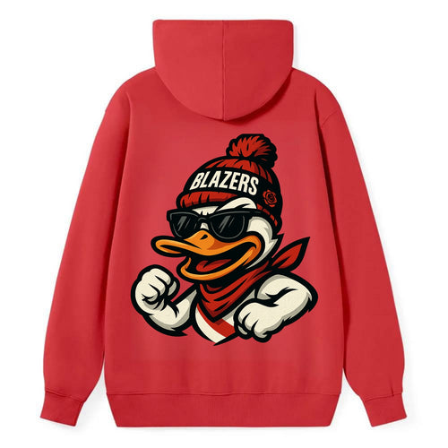 Oregon Duck wearing Trail Blazers beanie with rose patch and wayfarer - Classic Pullover Hoodie