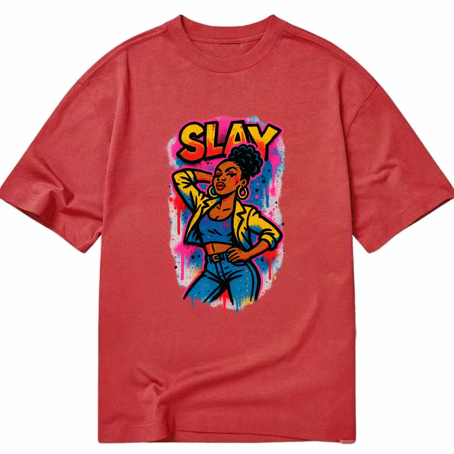 Empowered figure striking confident pose - "slay" culture, fierce and fabulous - Classic T-shirt - Red