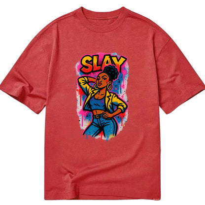 Empowered figure striking confident pose - "slay" culture, fierce and fabulous - Classic T-shirt - Red