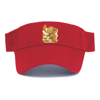 Elephant balancing teacups during a floating tea ceremony beside lotus ponds - Visor - Red