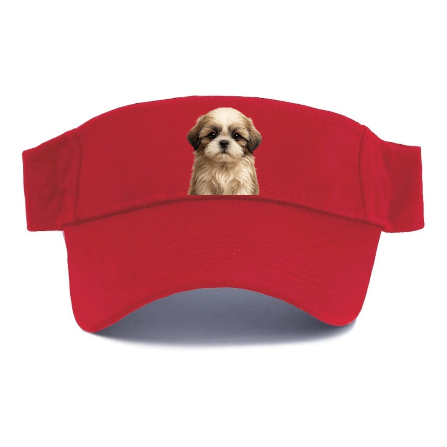 Baby Shih Tzu Puppy - long flowing coat, flat face, big dark eyes, front-facing, royal baby - Visor - Red