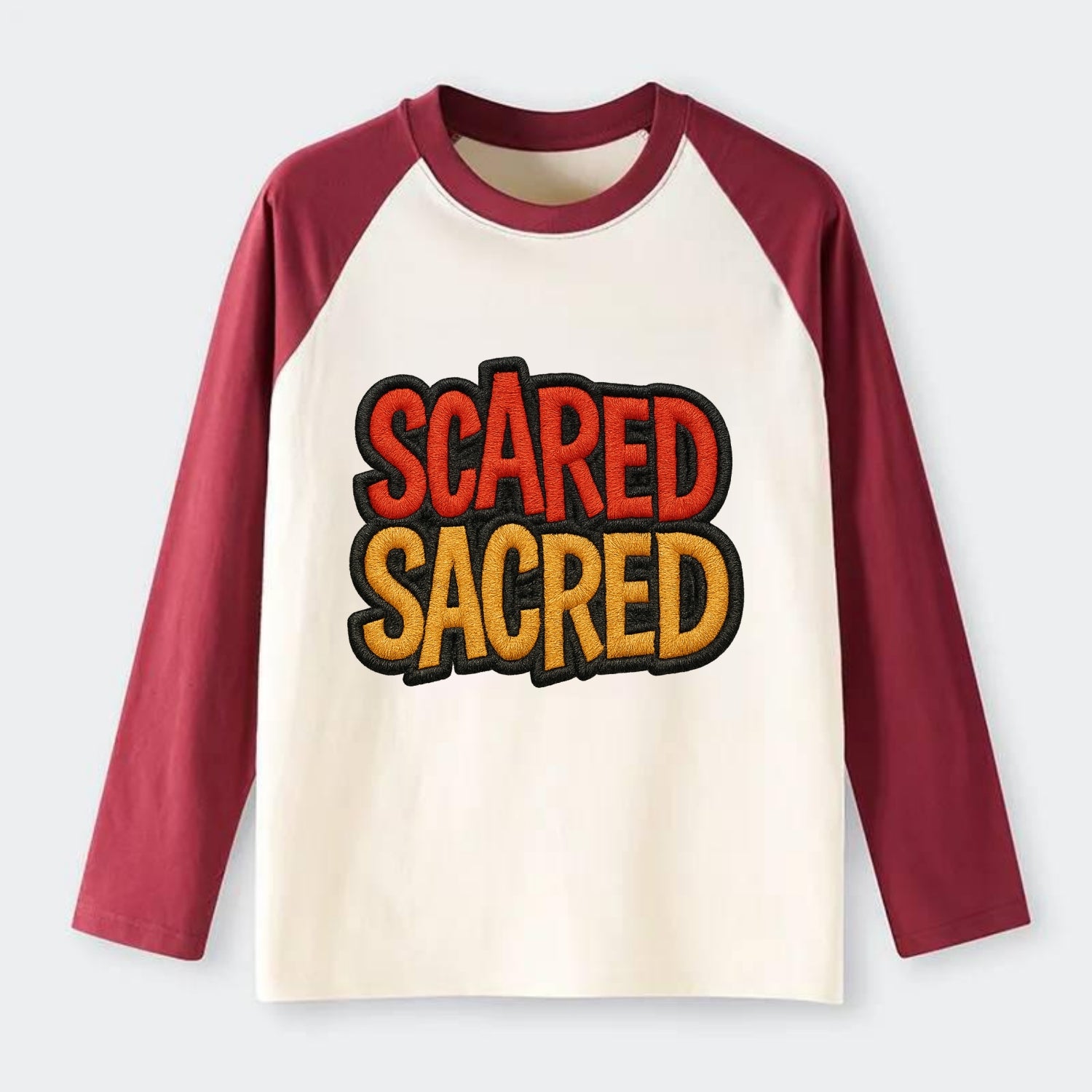 SCARED;SACRED JOURNEY Spiritual Purple Hat - Raglan Long Sleeve T-Shirt - Red