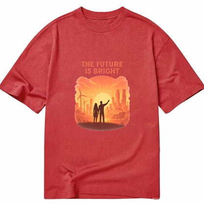 Sunrise over thriving sustainable city - "The Future is Bright" - optimistic - Classic T-shirt - Red