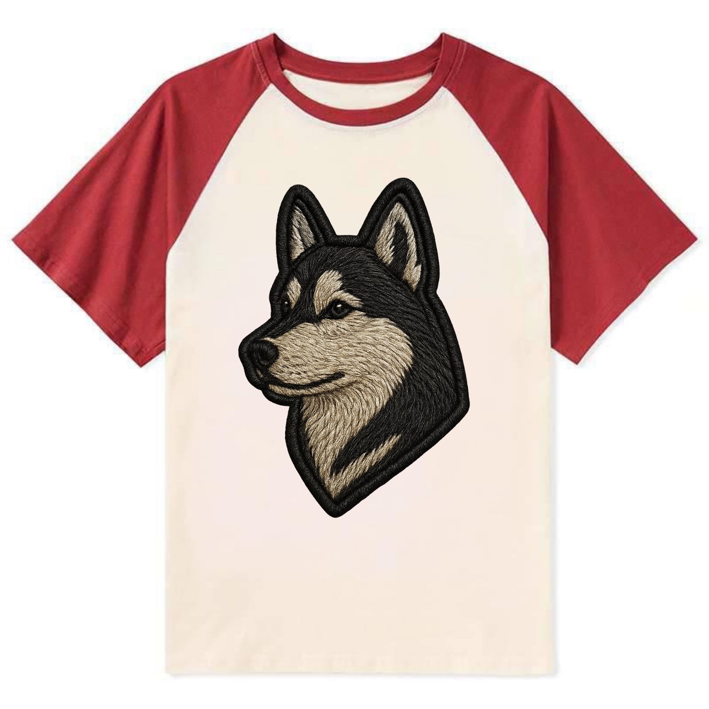 Siberian Husky - Contemporary wolf-like - Contrast Raglan T-shirt - Red