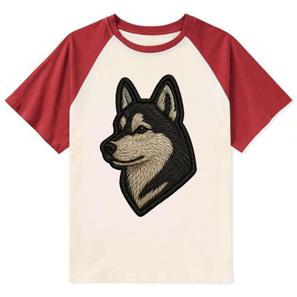 Siberian Husky - Contemporary wolf-like - Contrast Raglan T-shirt - Red