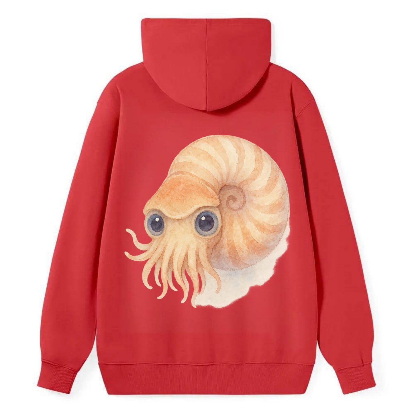 Baby Nautilus - spiral shell, tentacles peeking, ancient eyes, - Classic Pullover Hoodie - Red