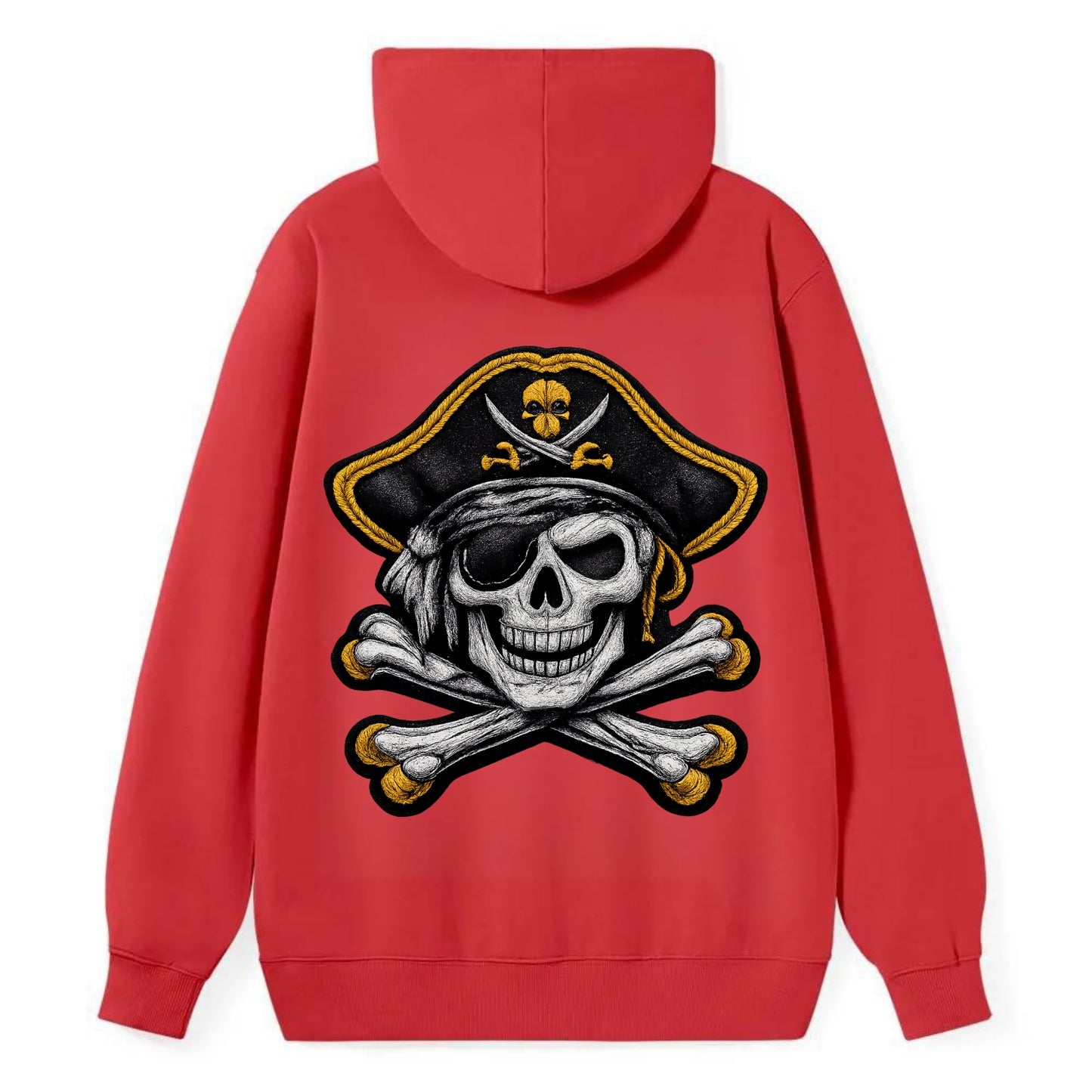 PIRATE SKULL - Jolly Roger skull in black and white , pirate - Classic Pullover Hoodie - Red