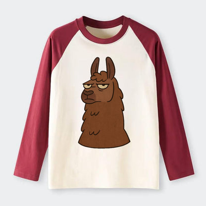 The Llama Judging Silently - Raglan Long Sleeve T-Shirt - Red