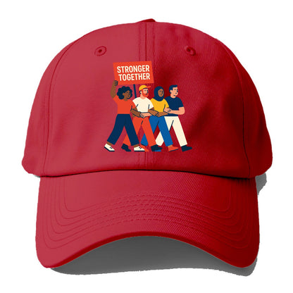Peaceful protesters marching with linked arms - "Stronger Together" - solidarity - Baseball Cap - Red