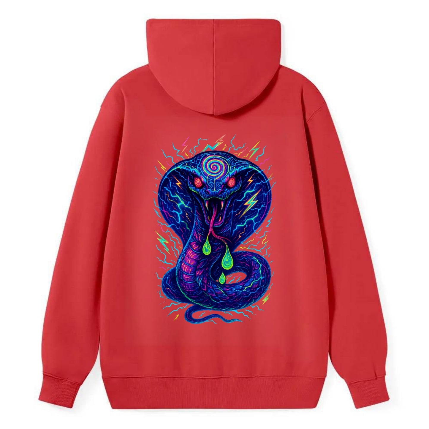 Mesmerizing cobra with hypnotic spiral patterns in the hood, scales that - Classic Pullover Hoodie - Red