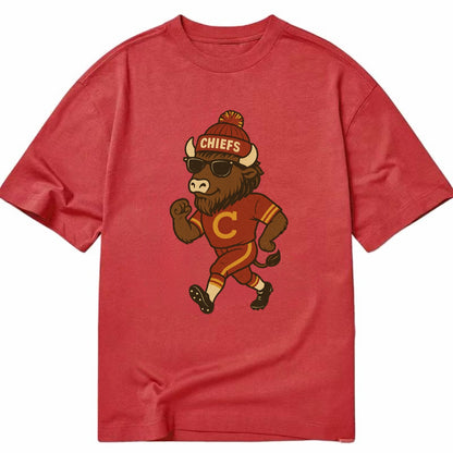KC Bison wearing Chiefs beanie with arrowhead patch and wayfarer sunglasses - Classic T-shirt - Red