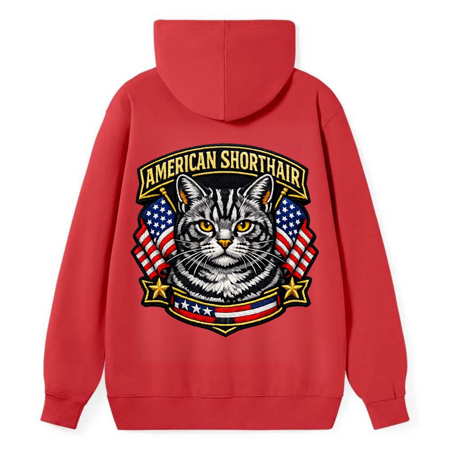 AMERICAN SHORTHAIR - classic american cat in silver tabby , all-American - Classic Pullover Hoodie - Red