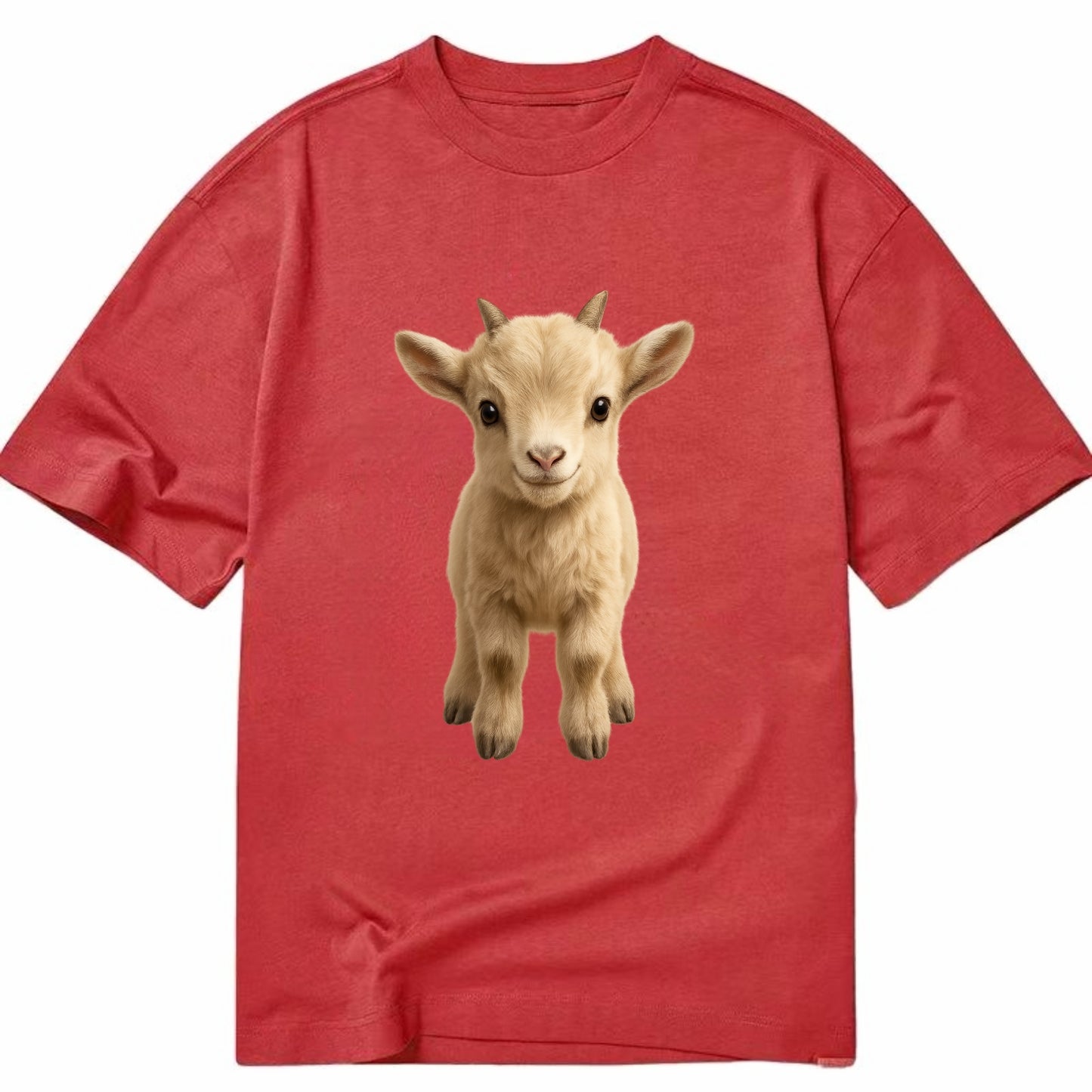 Baby Goat Kid - small horns, rectangular pupils, fluffy, playful eyes, - Classic T-shirt - Red