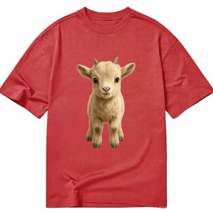 Baby Goat Kid - small horns, rectangular pupils, fluffy, playful eyes, - Classic T-shirt - Red