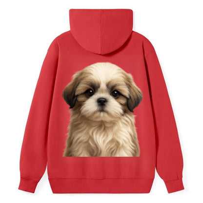 Baby Shih Tzu Puppy - long flowing coat, flat face, big dark eyes, - Classic Pullover Hoodie - Red