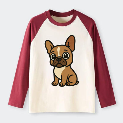 French Bulldog - Head tilt one ear up - Raglan Long Sleeve T-Shirt - Red