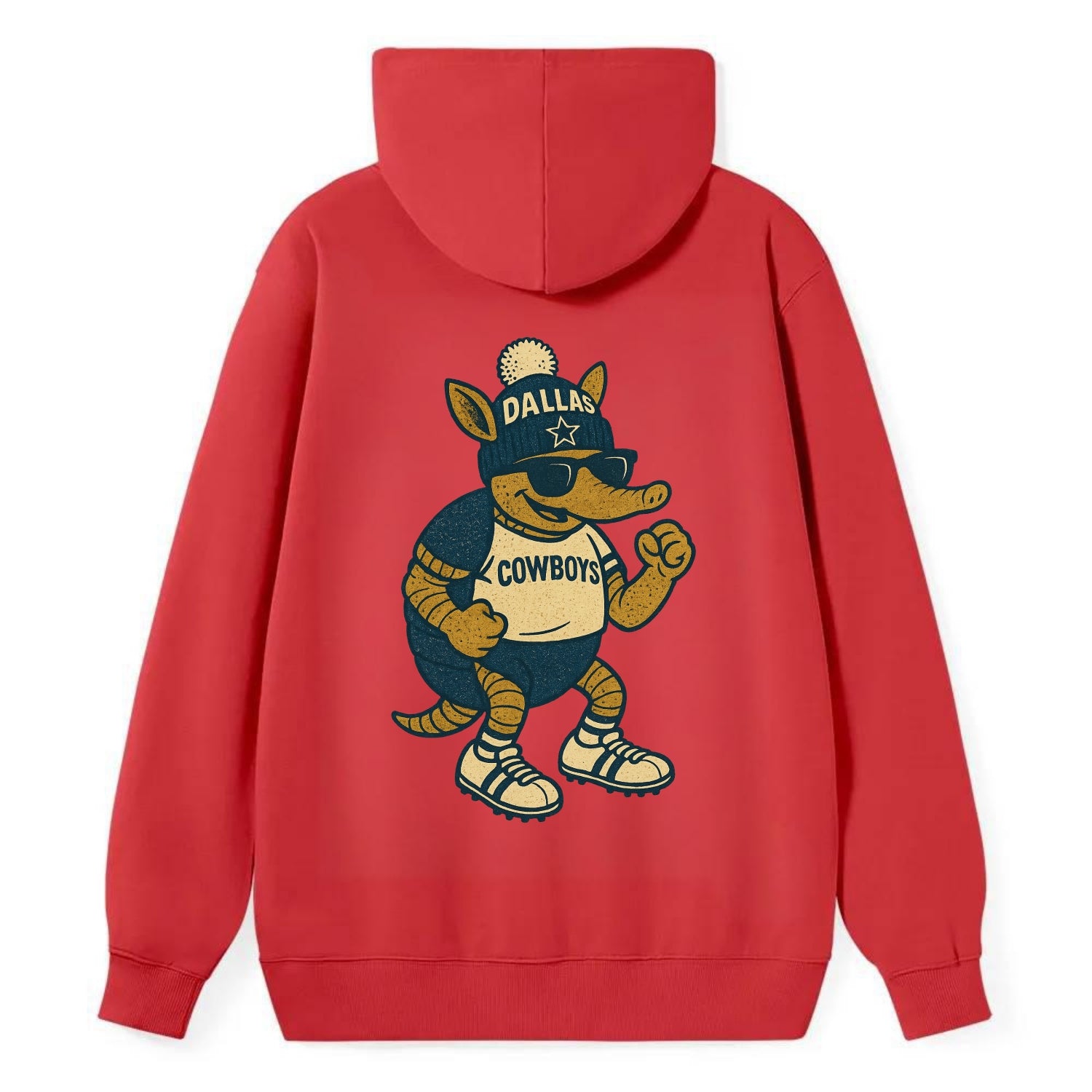 Dallas Armadillo wearing Cowboys beanie with lone star patch and wayfarer - Classic Pullover Hoodie - Red